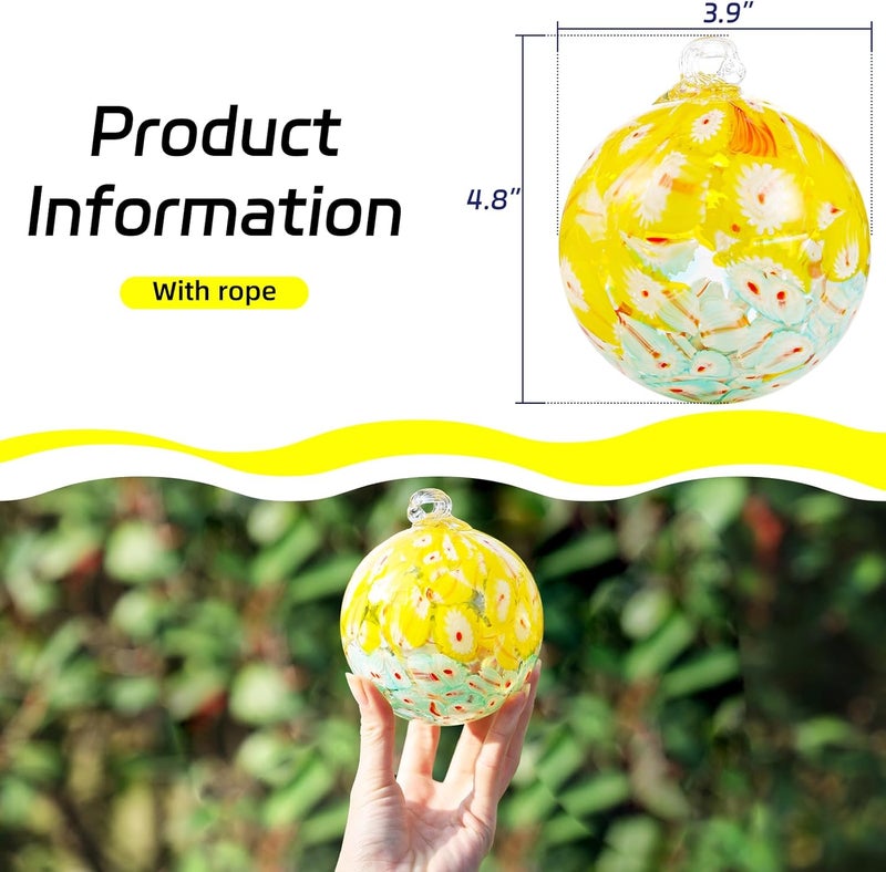 VOREEN 4" Hanging Glass Garden Gazing Ball Hand Blown Glass Witch Ball Christmas Ornament Friendship Balls for Outdoor Garden Patio Window Home Décor, Gift for Mom Wife Friend, Peacock Pattern - Image 4